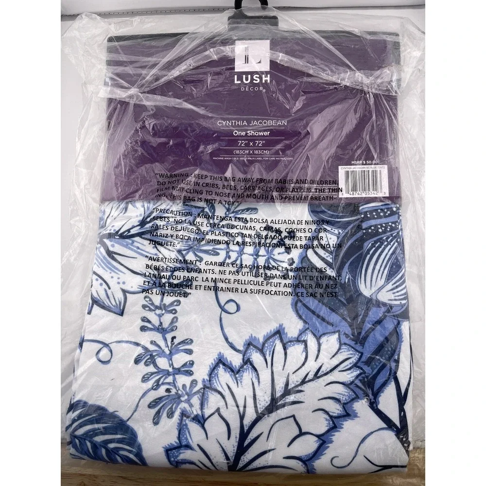 Brand New in Package- Cynthia Jacobean‎ Shower Curtain Lush Blue Floral 72